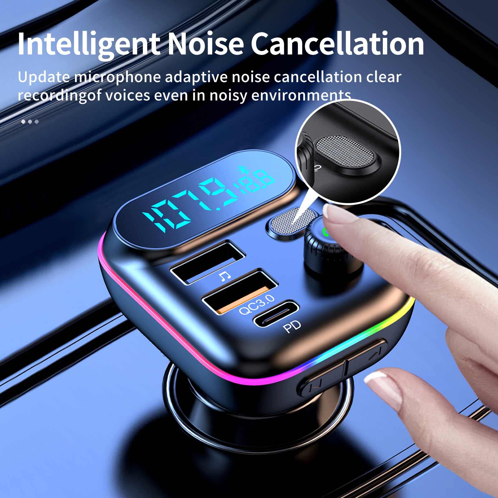 Wireless Bluetooth 5.0 Car Adapter with FM Transmitter & Fast Charging - For Music & Hands-Free Calling