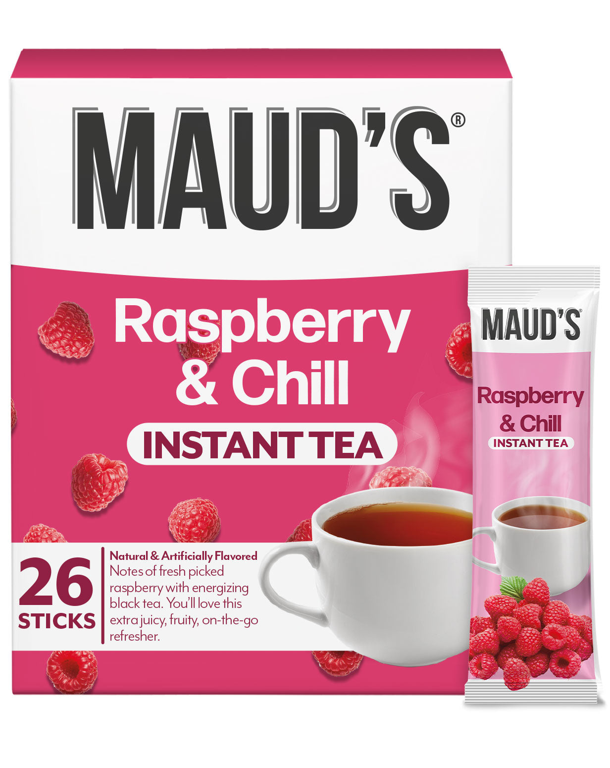 Maud's Instant Raspberry Iced Tea Mix - Refreshing Summer Drink Powder for Home, Office & Outdoor Activities - Perfect for Picnics, BBQs & Pool Parties
