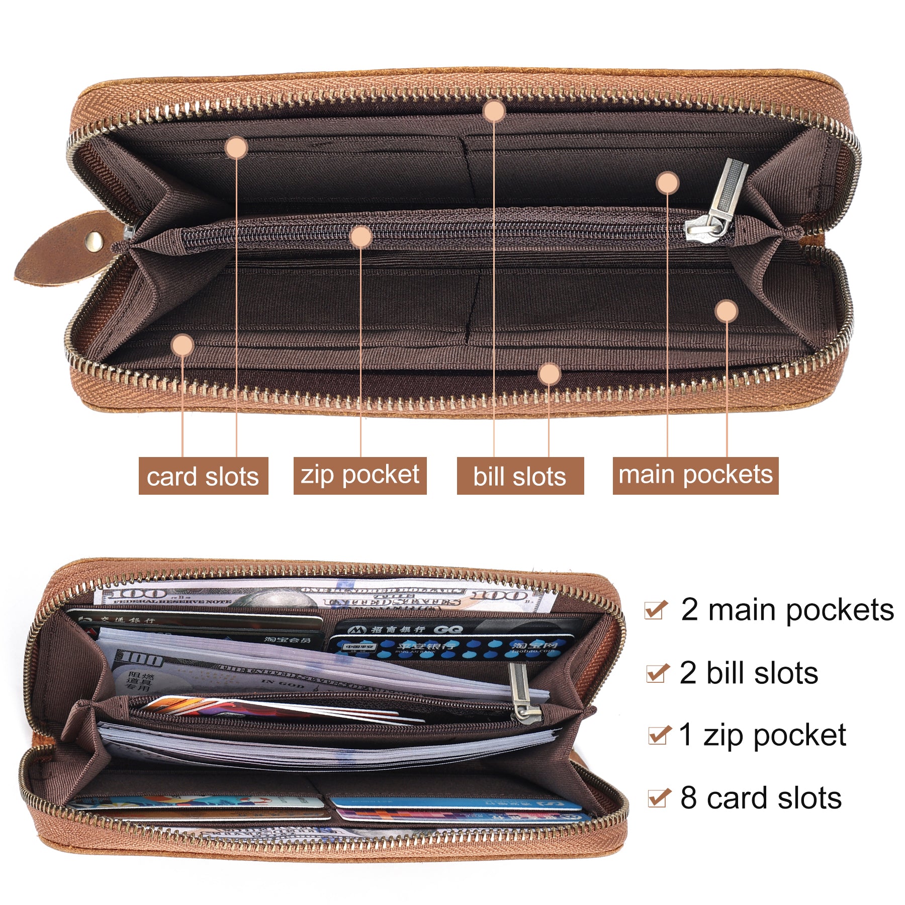 RFID Blocking Men's Long Wallet - Slim Leather Bifold Wallet with Multiple Card Slots - Perfect for Travel, Business & Everyday Use