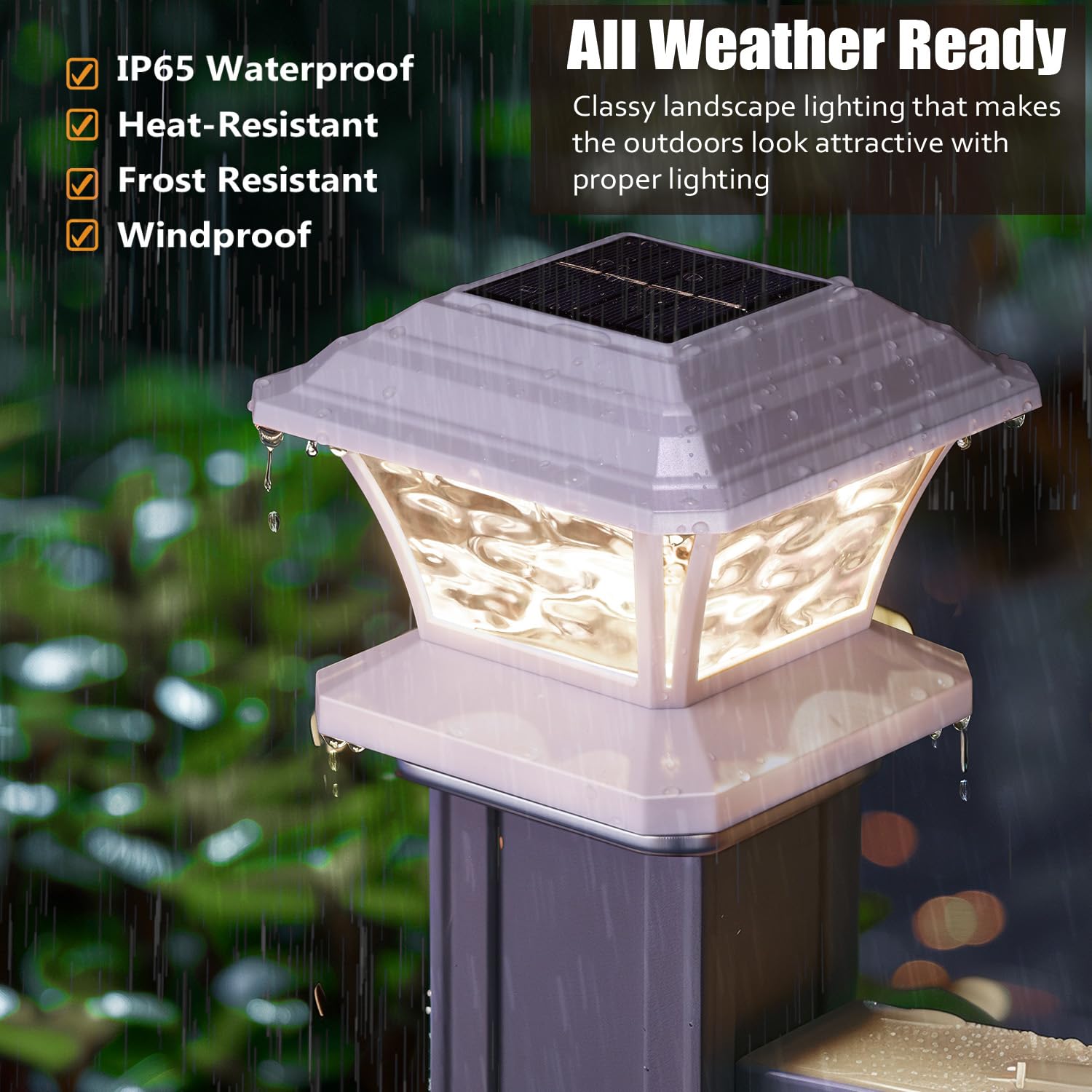 Solar Post Cap Lights - Warm White & RGB Color Changing, 9 Colors, 20 Lumens, IP65 Waterproof for 3.5x3.5