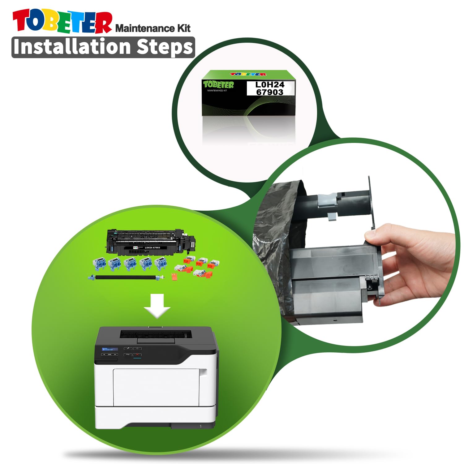 ToBeter Compatible L0H24A Fuser Replacement Kit for HP LaserJet M607 M608 M609 M631 M632 M633 Printers - Includes RM2-1256 Fuser & 5 Sets of J8J70-67904 (110V) - Perfect for Office & Home Printer Maintenance