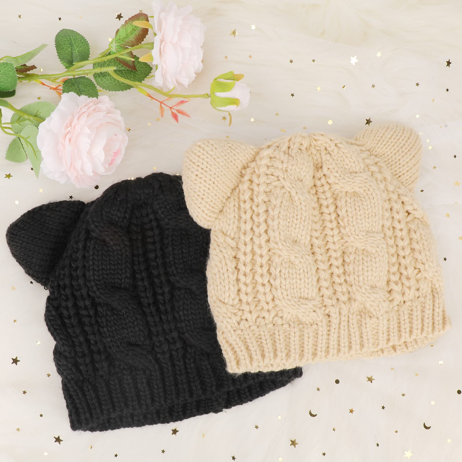PHOGARY Cat Ear Beanie Hats for Women & Girls - Warm Winter Knit Cable Crochet Cap with Cute Cat Ears | Perfect for Cold Weather, Outdoor Activities & Fashion Accessories