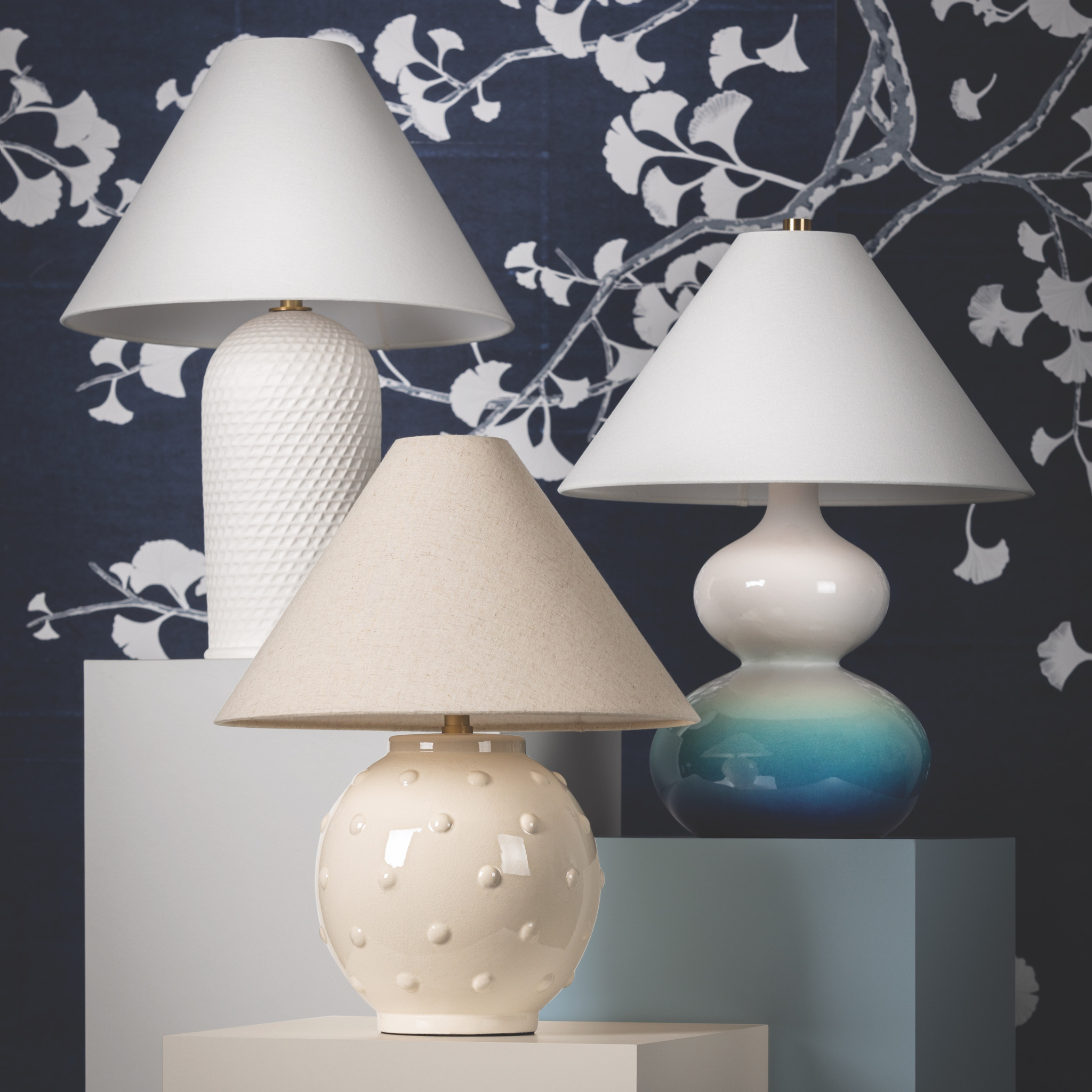 Aimee Double Gourd Ombre Blue Table Lamp - Modern Handmade Ceramic Nightstand Light for Bedroom, Living Room & Office Decor