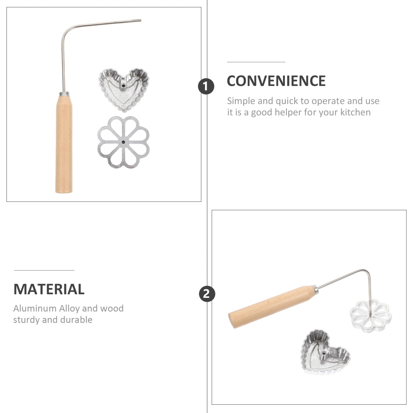 HEMOTON Non-Stick Pie Spoon Set - Floral Waffle Iron, Cookie Maker, Wooden Handle for Baking, Air Fryer, Desserts, Shrimp Cakes - Perfect for Home Cooking, Kitchen Supplies & DIY Treats