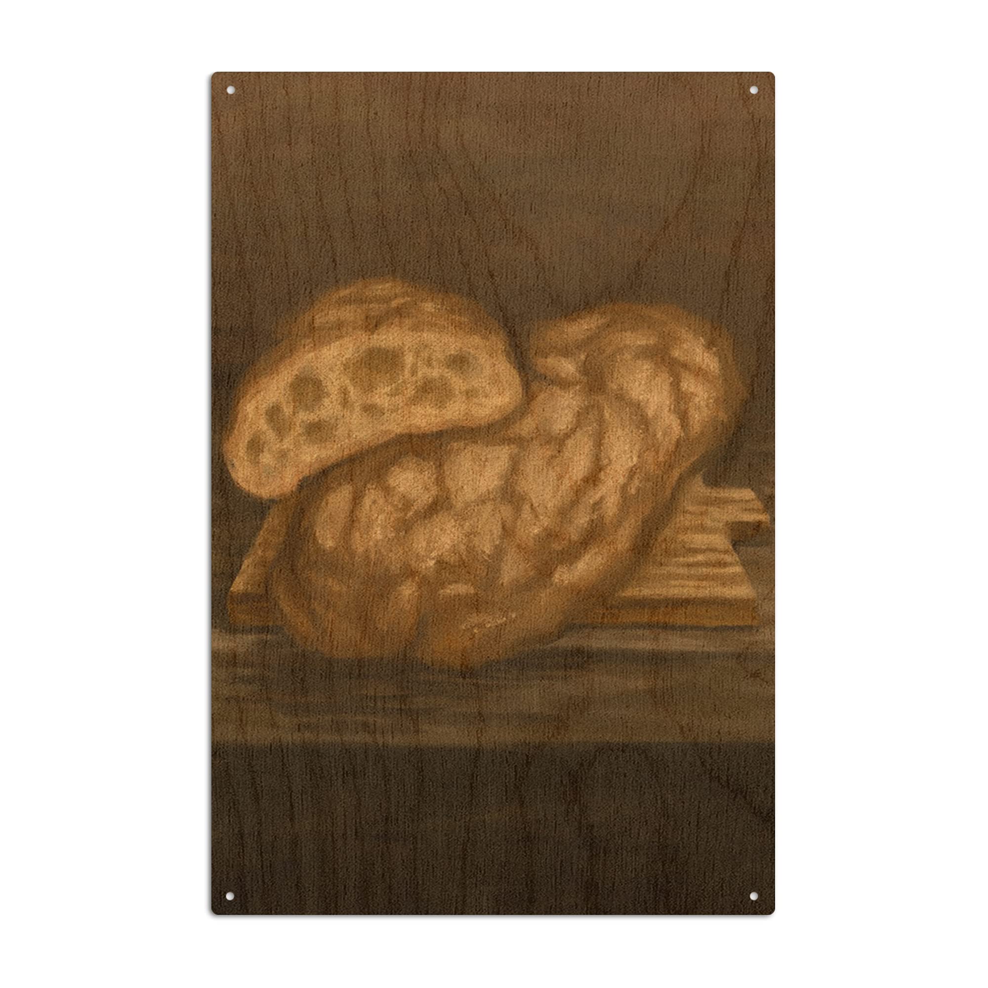 Hand-Painted Ciabatta Bread Oil Painting on Birch Wood - Rustic 6x9 Wall Art Sign for Kitchen & Dining Room Decor - Ready to Hang Home Artwork