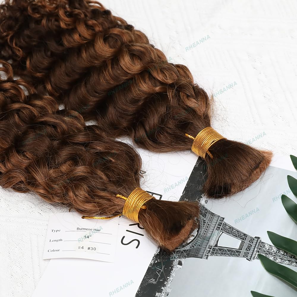 Premium 18inch Double Drawn 200g Bulk Human Hair Extensions for Braiding - Curly Boho Braids with Highlights (4/30) | Perfect for Protective Styles, Weaves & Natural Hair Care