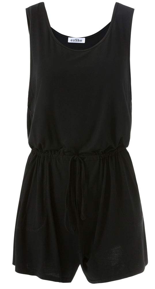 ezShe Women's Summer Sleeveless Jumpsuit Romper - Adjustable Waist Shorts Playsuit | Casual Outfit for Beach Vacation, Date Night & Summer Parties