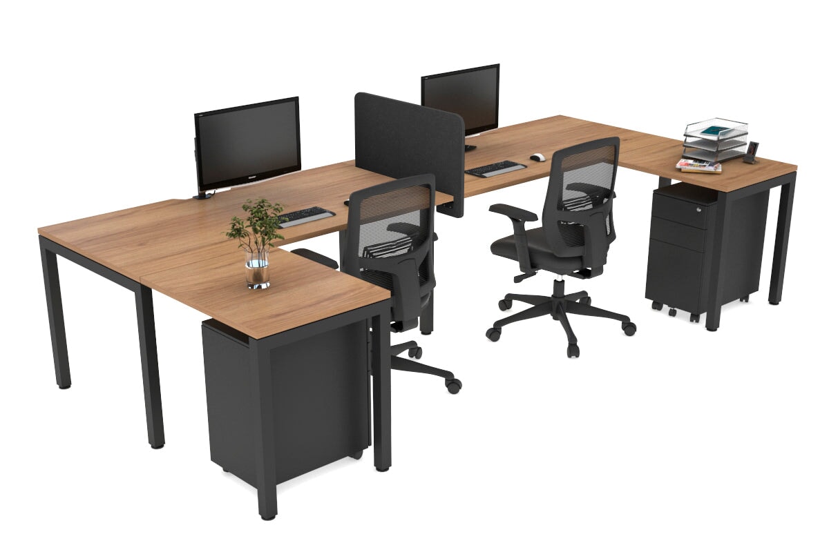 Quadro Square Legs 2-Person Corner Workstation Desk - U-Shaped Black Frame [1800L x 1800W] with Cable Management - Perfect for Office & Home Workspace Setup