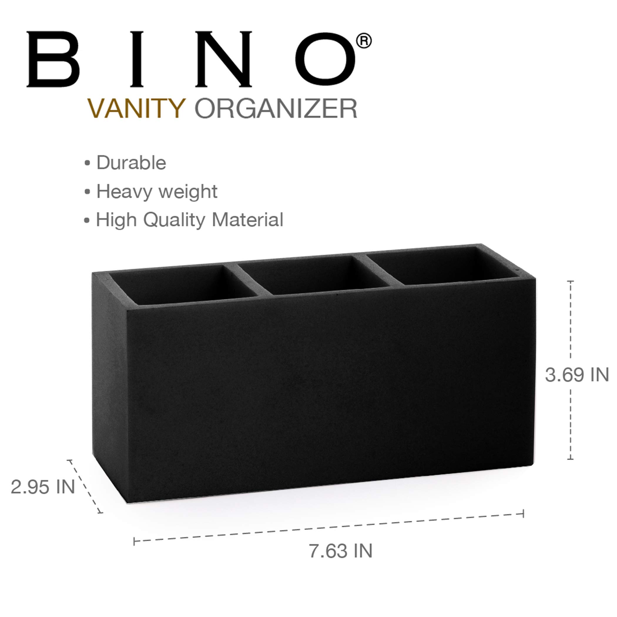BINO 3 Compartment Organizer - Makeup Brush Holder & Office Supply Organizer - Multi-Purpose Storage Box for Cosmetics, Stationery, Desk Accessories - Matte Black - Perfect for Vanity, Bathroom, Office & Travel Organization