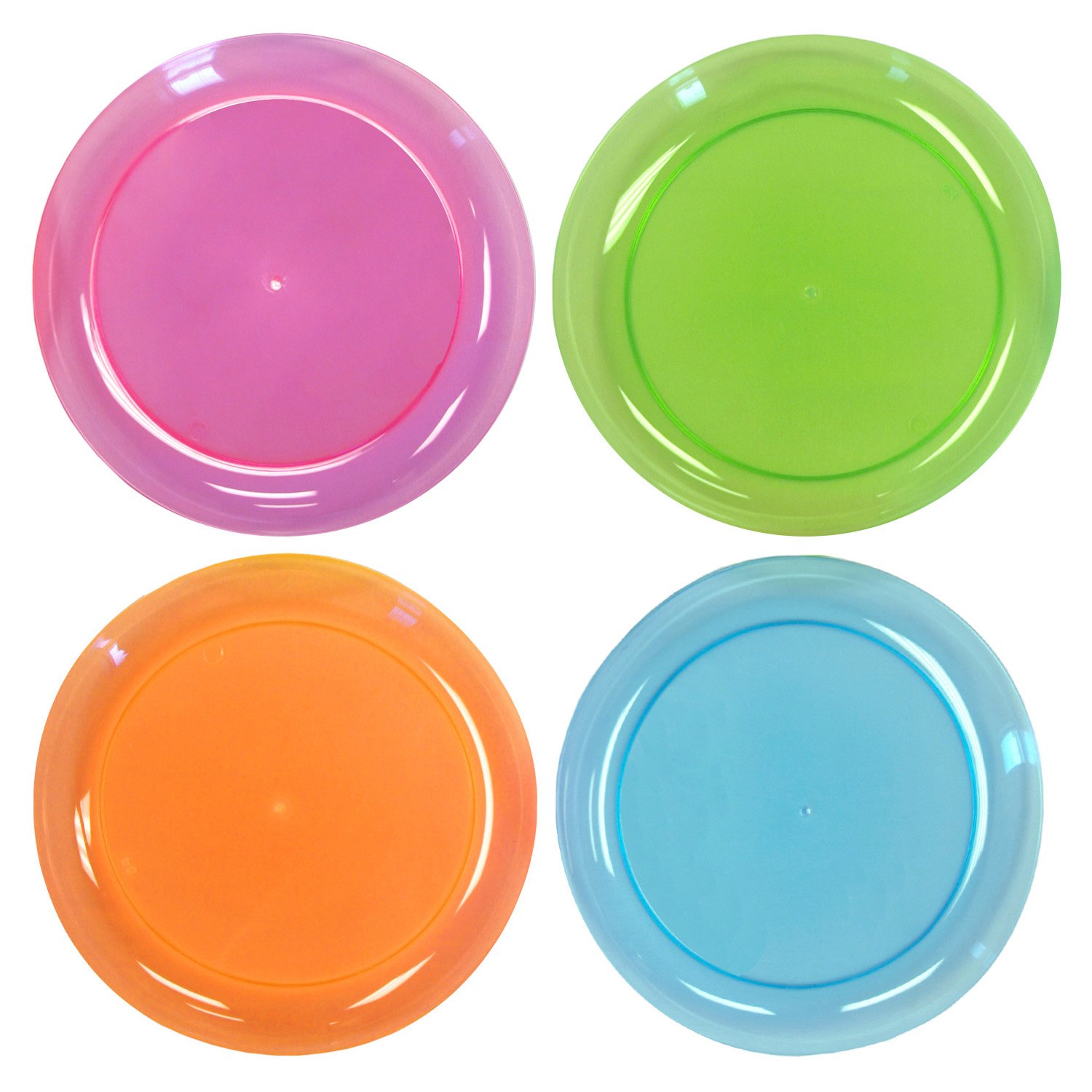 Neon 9-Inch Round Plastic Party Plates - 40 Count, Durable Hard Disposable Plates for Birthday Parties, BBQs, Picnics & Luncheons - Assorted Bright Colors
