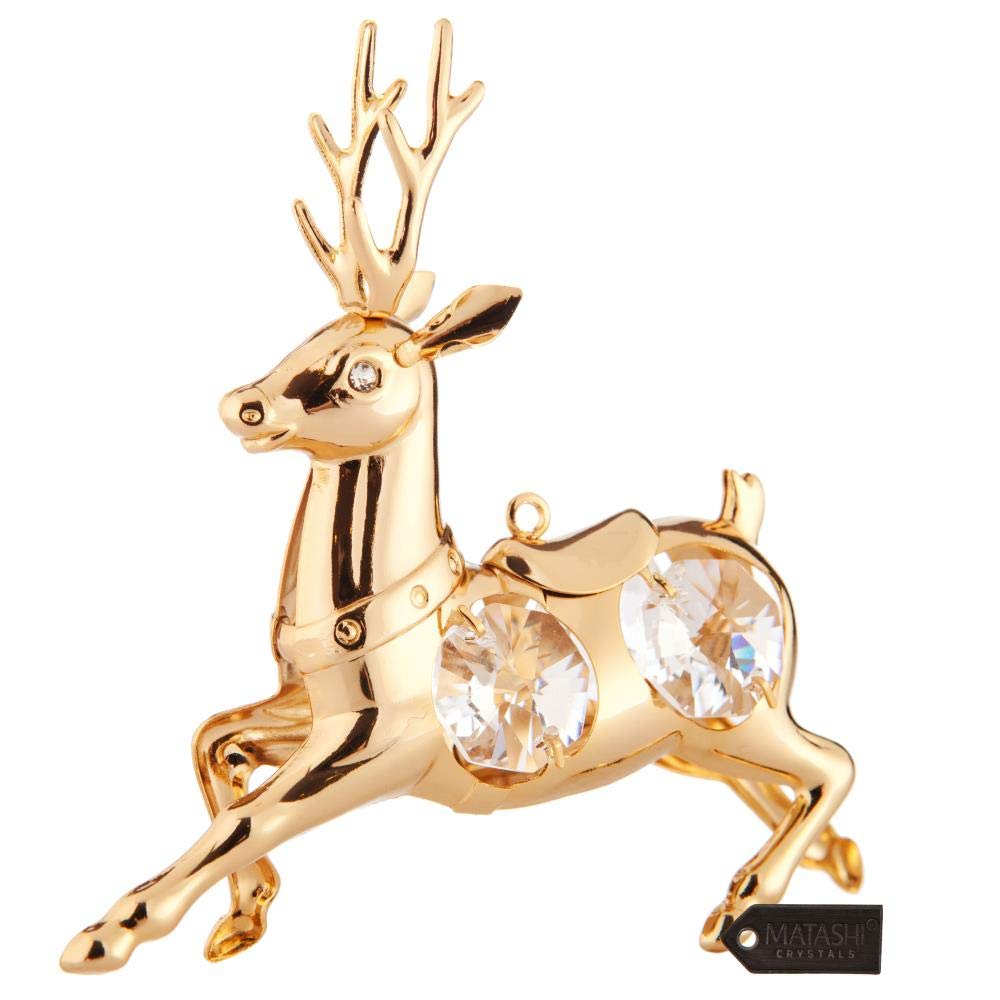 24K Gold Plated Reindeer Ornament with Genuine Crystals - Elegant Holiday Gift for Women (Mom, Wife, Grandma, Sister) - Perfect for Christmas Decor, Mother's Day Present, Housewarming Gift & Home Decoration - Ideal for Tree Topper, Mantel Display or Festive Table Centerpiece