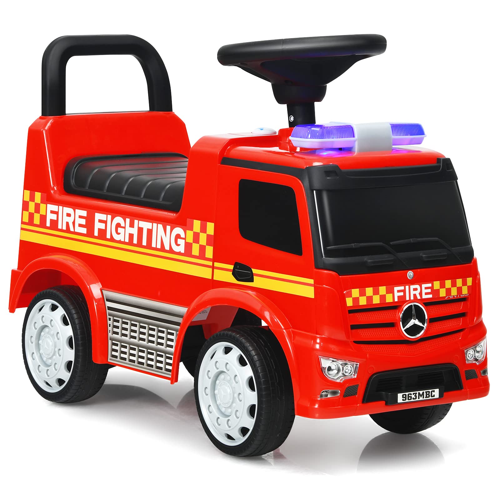 **Costzon Licensed Mercedes Benz Ride-On Push Car for Toddlers 18-36 Months - Red Fire Truck Design with Steering Wheel, Horn, Headlights & Under Seat Storage - Foot-to-Floor Riding Toy for Boys & Girls - Perfect for Indoor & Outdoor Play, Birthday Gifts & Pretend Driving Fun**
