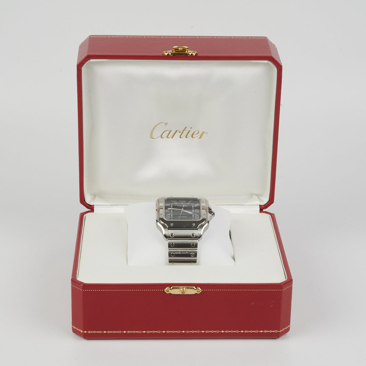 Cartier Santos Watch for Men - Luxury Stainless Steel Dark Navy Dial Automatic Watch - Perfect for Business, Formal Events & Gifting