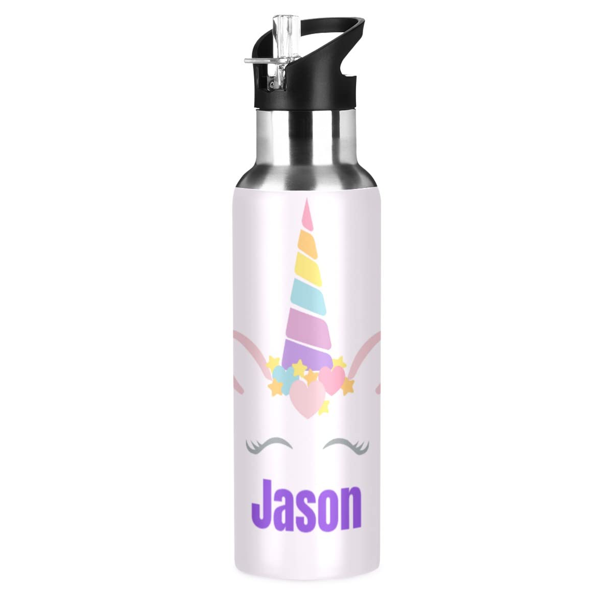 Custom Insulated Stainless Steel Water Bottle 20oz - Personalized Unicorn Design, Leak-Proof, Keeps Drinks Hot/Cold for 24 Hours - Perfect for School, Gym, Hiking & Outdoor Activities