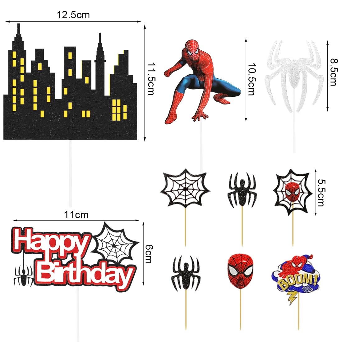 Spider Cake Toppers - Pack of 19 Halloween Birthday Cake Decorations for Cupcakes & Muffins | Scary Spider Figures for Kids Birthday Party, Baby Shower & Halloween Dessert Decorations