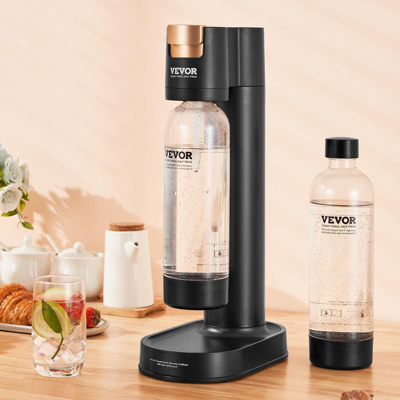 VEVOR Sparkling Water Maker Machine - Home Soda Carbonation Kit with 2 BPA-Free 1L PET Bottles | Compatible with 60L CO2 Cylinders (Not Included) | Perfect for Homemade Seltzer, Cocktails & Healthy Hydration