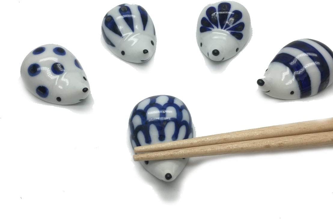 Japanese Hasami Yaki Hedgehog Chopstick Rest Set - 5pcs Handmade Ceramic Tableware for Sushi, Ramen & Asian Dining Decor