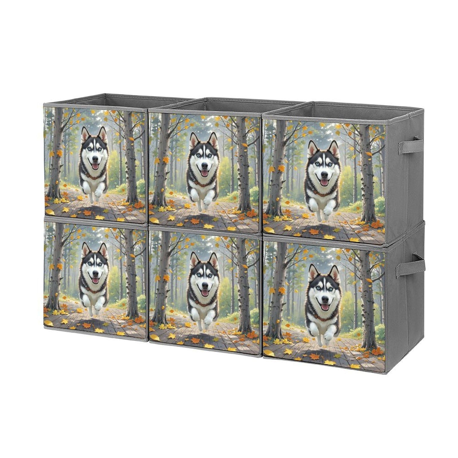6-Pack Foldable Storage Bins with Handles - Large Capacity Autumn Leaves Printed Storage Boxes for Playroom, Office & Home Organization - Perfect for Toys, Books & Seasonal Decor Storage