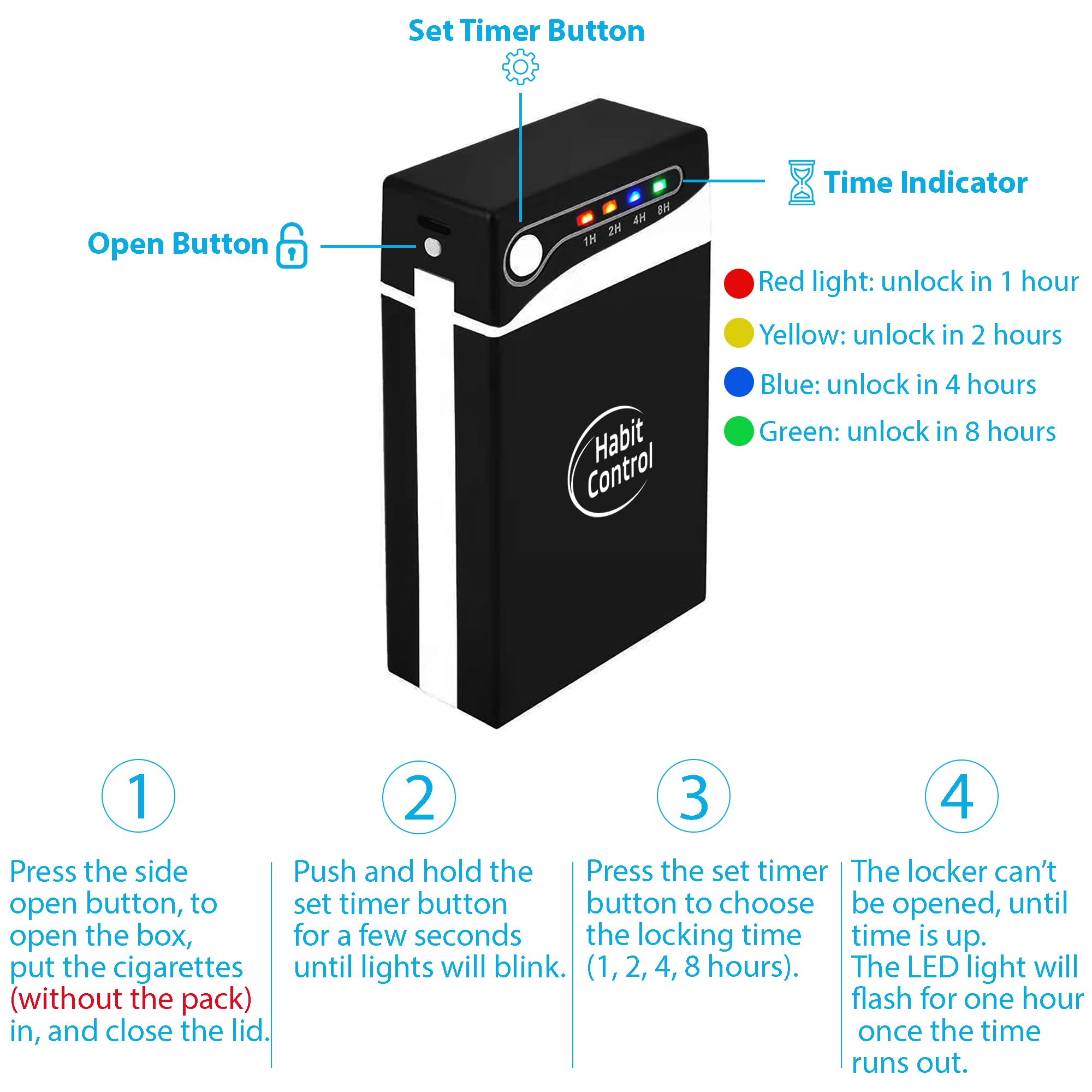 Quit Smoking Aid - 84mm/3.3in King Size Cigarette Case with Timer | Habit Control & Smoking Cessation Tool | Portable Timer Lock Box for 20 Cigarettes | Perfect for Travel, Office & Home Use