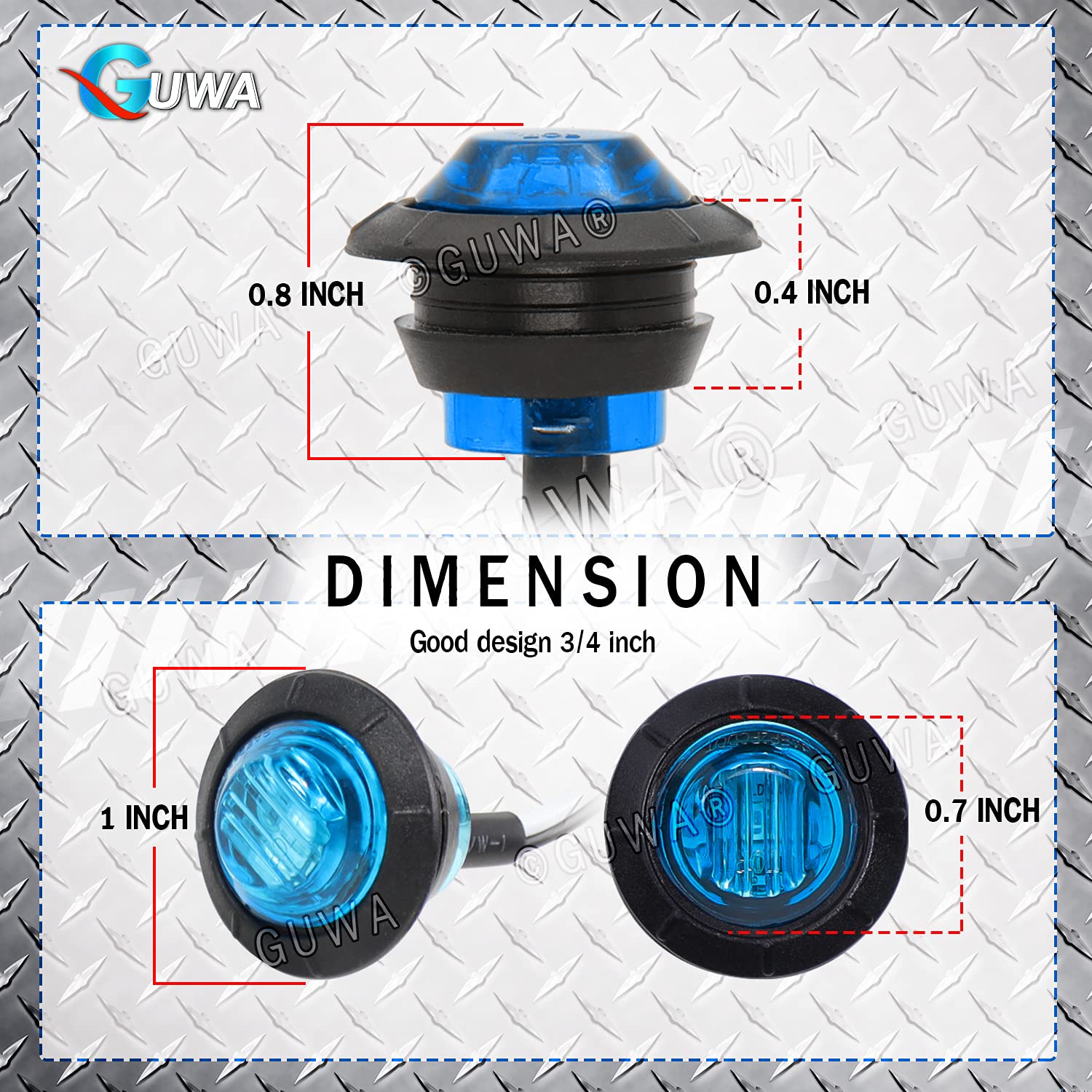 GUWA 3/4 Inch Mini Round Blue LED Clearance Side Marker Lights - Waterproof Flush Mount 12V DC Indicator Lamps for Trucks, Trailers, Buses & Cars (Pack of 50) - Perfect for Nighttime Visibility & Vehicle Safety