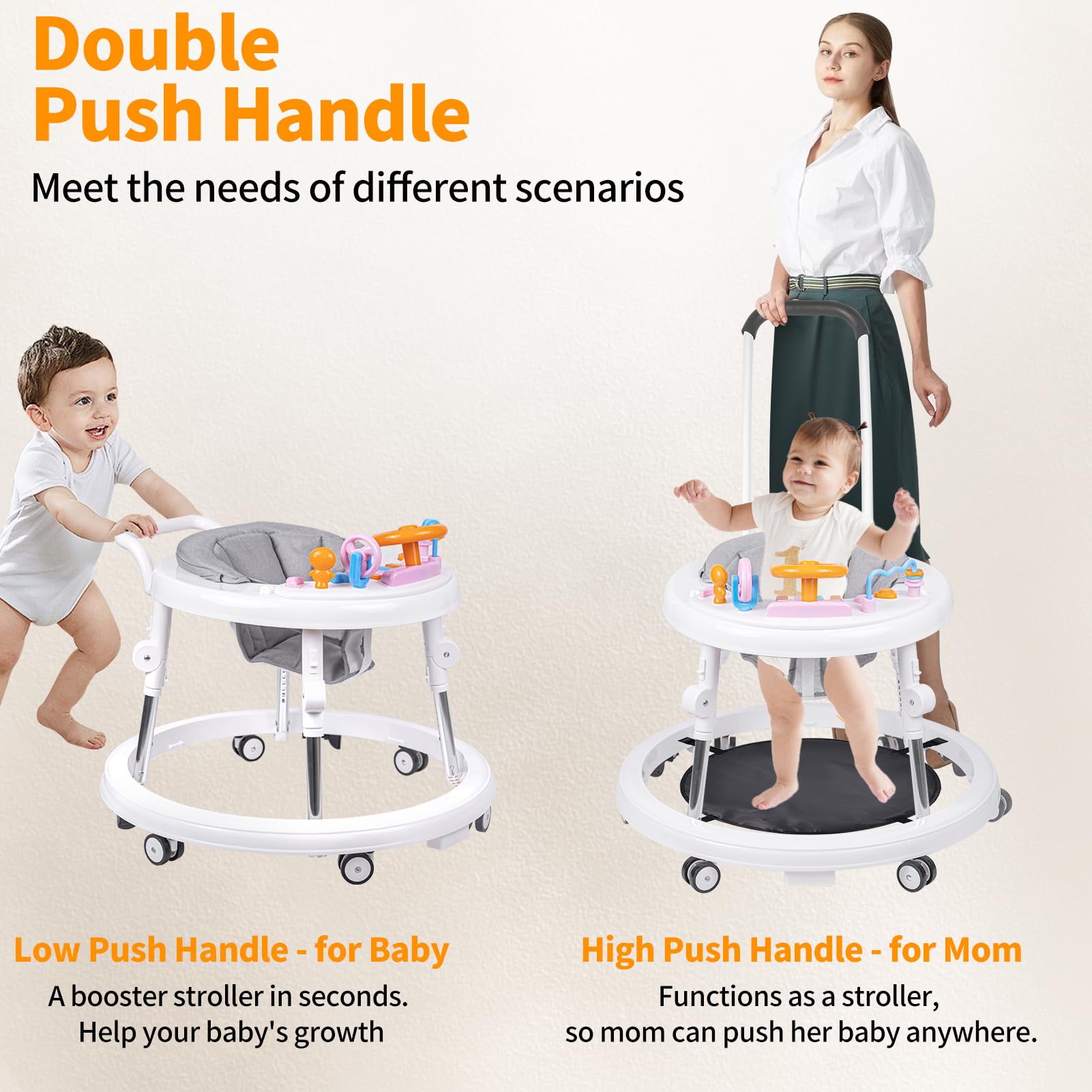 Foldable 9-Speed Adjustable Baby Walker with Wheels & Music - Anti-Fall Infant Activity Center with Foot Pads for Boys & Girls 6-24 Months | Perfect for Learning to Walk & Indoor Playtime