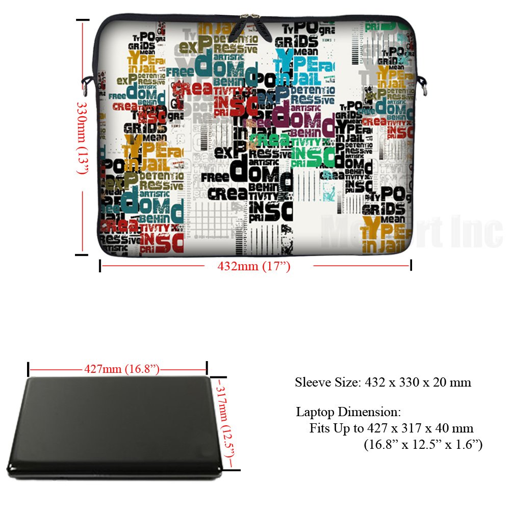 Meffort 17-17.3 Inch Neoprene Laptop Sleeve Case with Hidden Handle & Adjustable Shoulder Strap - Protective Computer Bag for MacBook, Dell, HP - Perfect for Travel, School, Office & Commuting