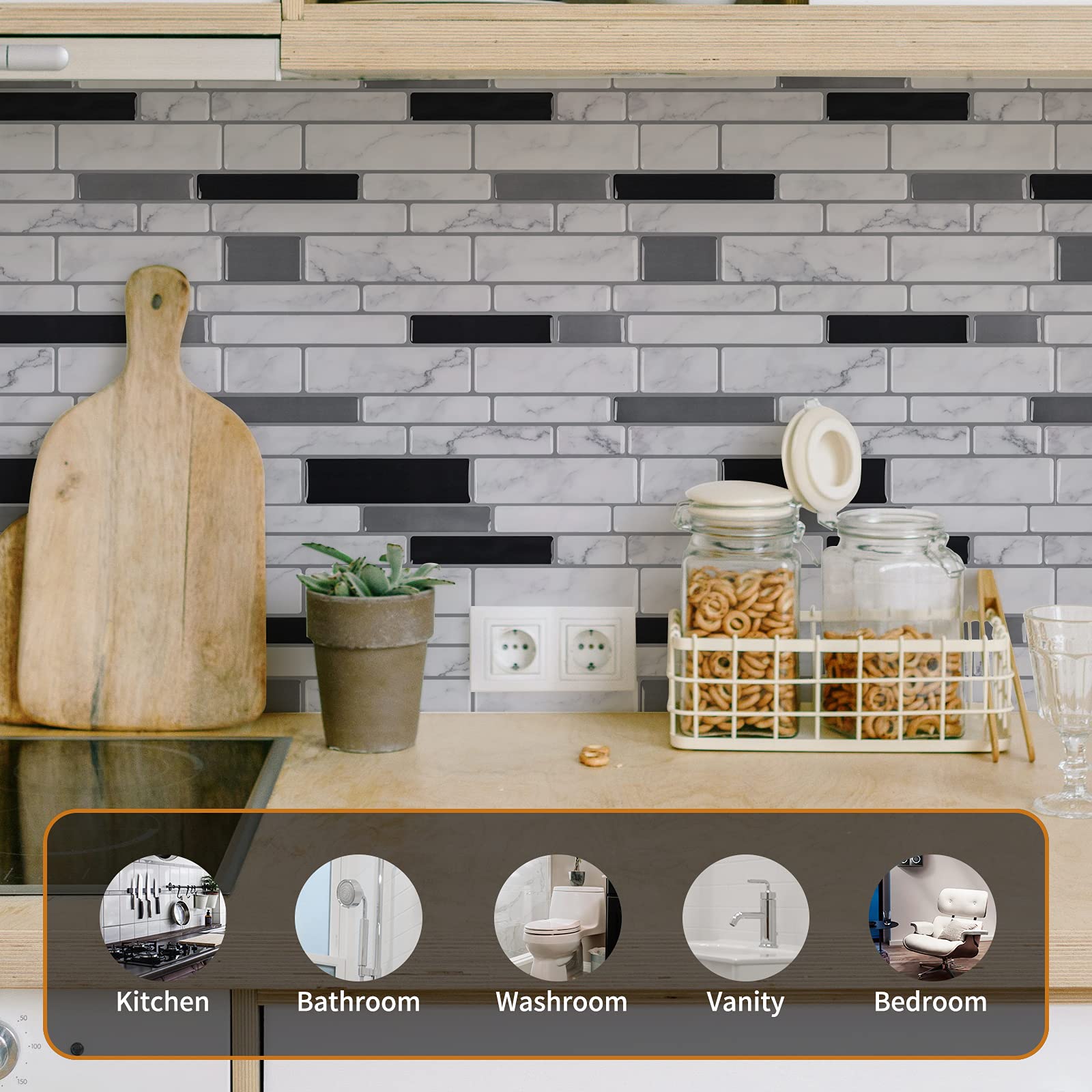 WOWSTAR 10-Sheet Peel and Stick Backsplash Tile - Self-Adhesive Kitchen Wall Tile (12
