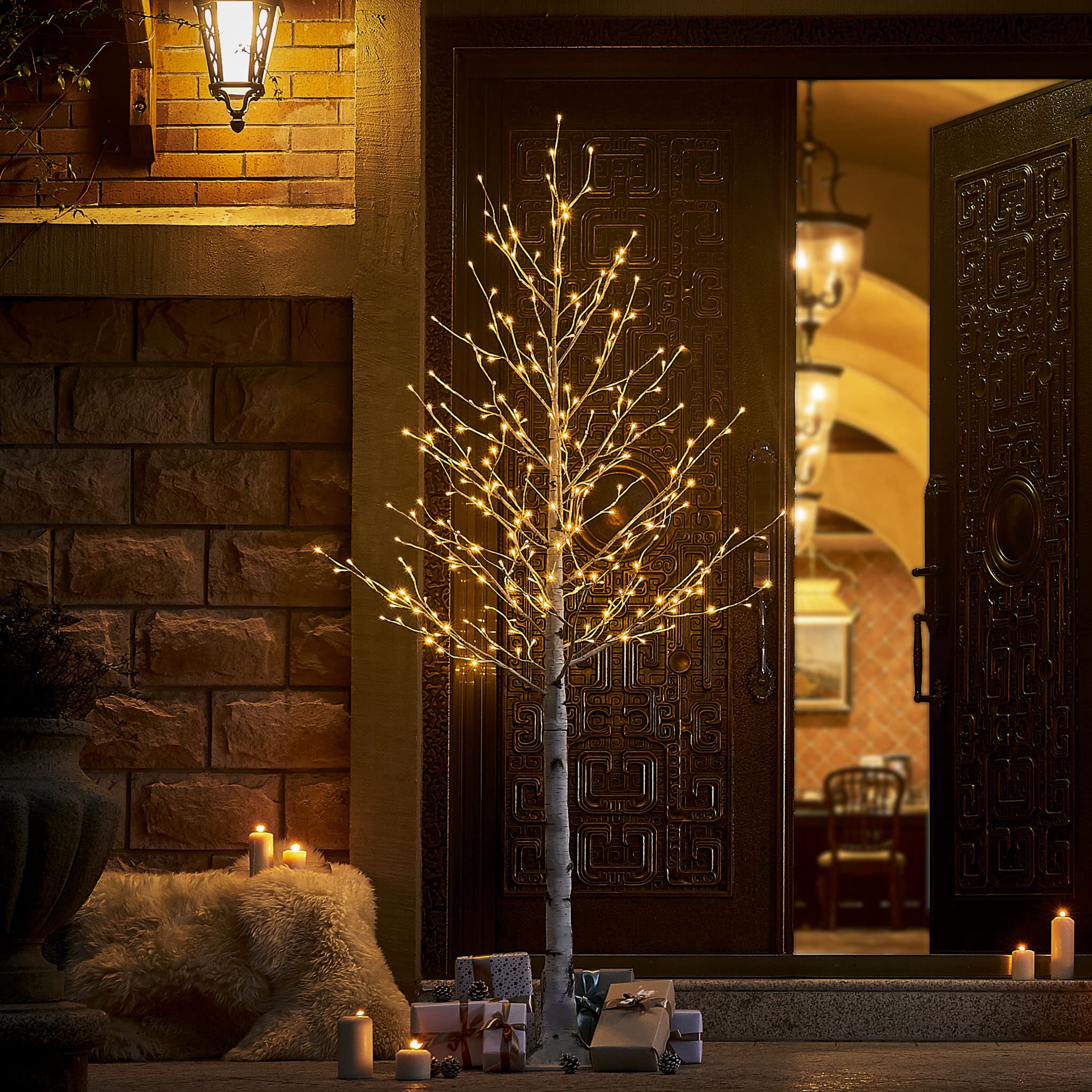 LITBLOOM 8FT Birch Tree with 240 LED Lights - Indoor/Outdoor Christmas Decor for Living Room, Bedroom, Patio & Garden