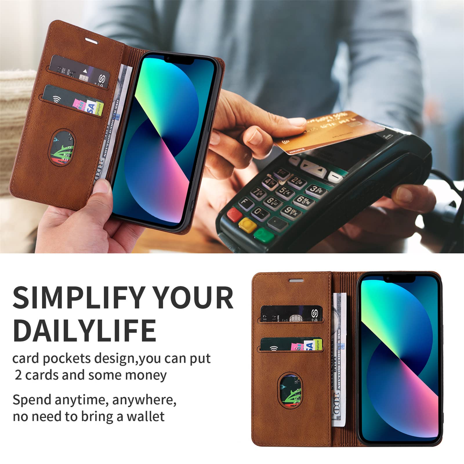Premium PU Leather Magnetic Flip Case for Samsung Galaxy S24 Ultra/S24 Plus/S24 - Slim Wallet Cover with Card Slots & Invisible Stand (Brown) - Perfect for Work, Travel & Everyday Protection