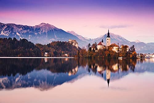 1000-Piece Jigsaw Puzzle - Lake Bled Medieval Castle Sunset Scene | Slovenia Europe Landscape Puzzle | Reflective Puzzle for Adults & Kids | Family Game Night, Stress Relief, Home Decor