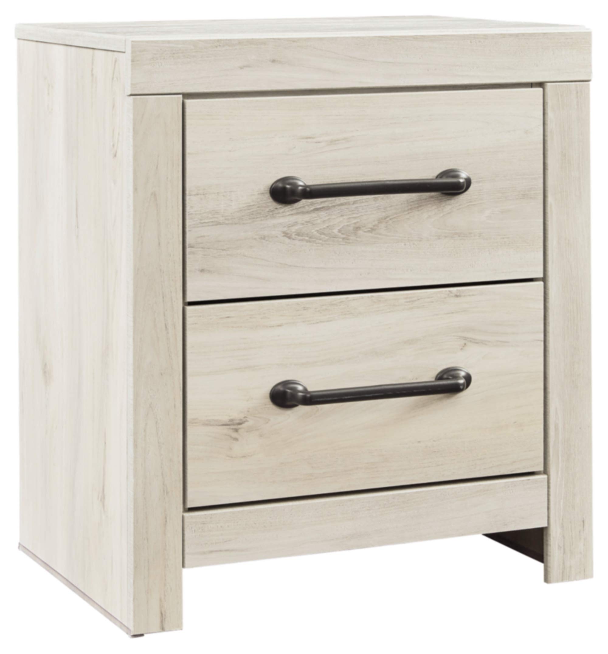 Signature Design by Ashley Cambeck Farmhouse Industrial 2-Drawer Nightstand with USB Charging Stations - Whitewashed Wood Bedside Table with Slim Profile (24.37
