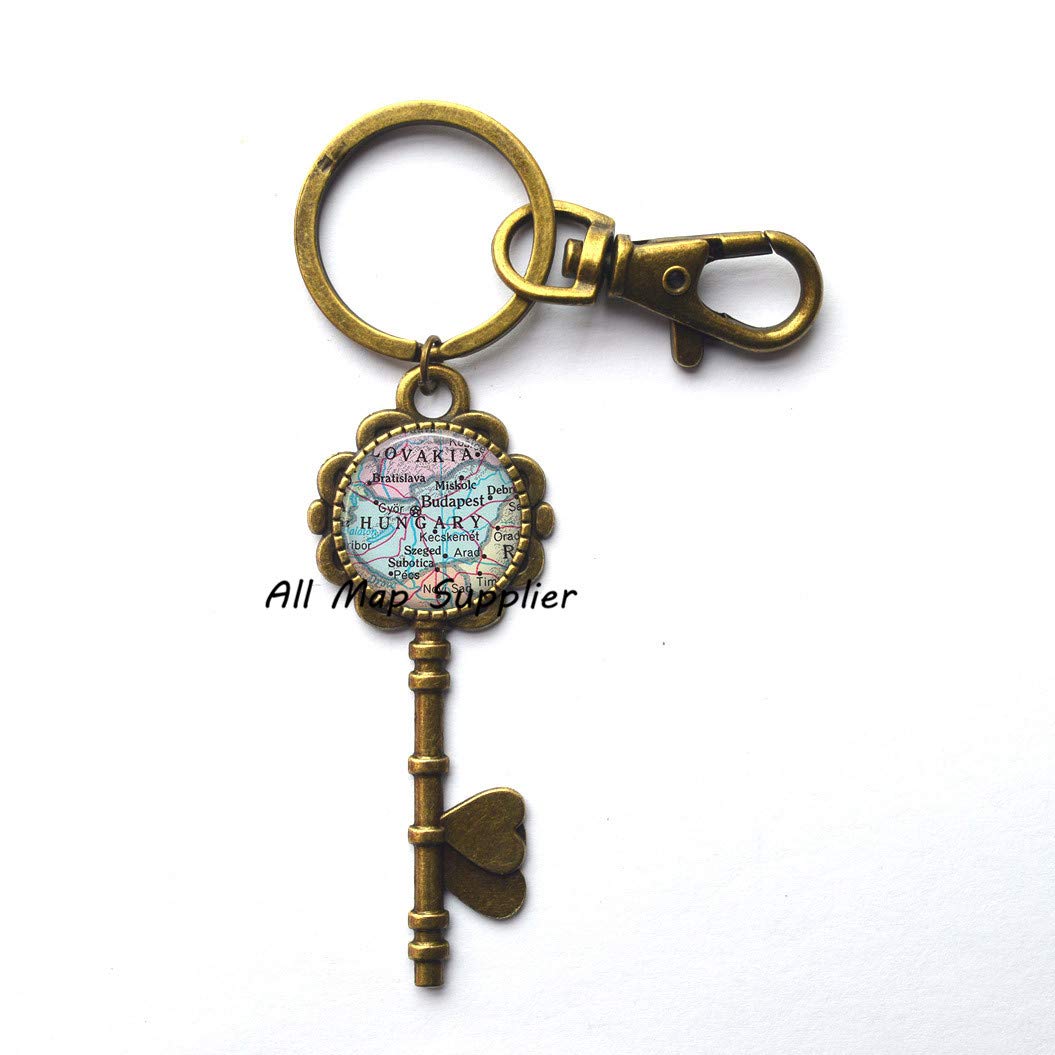 Hungary Map Keychain - Budapest Jewelry Gift for Travel Lovers