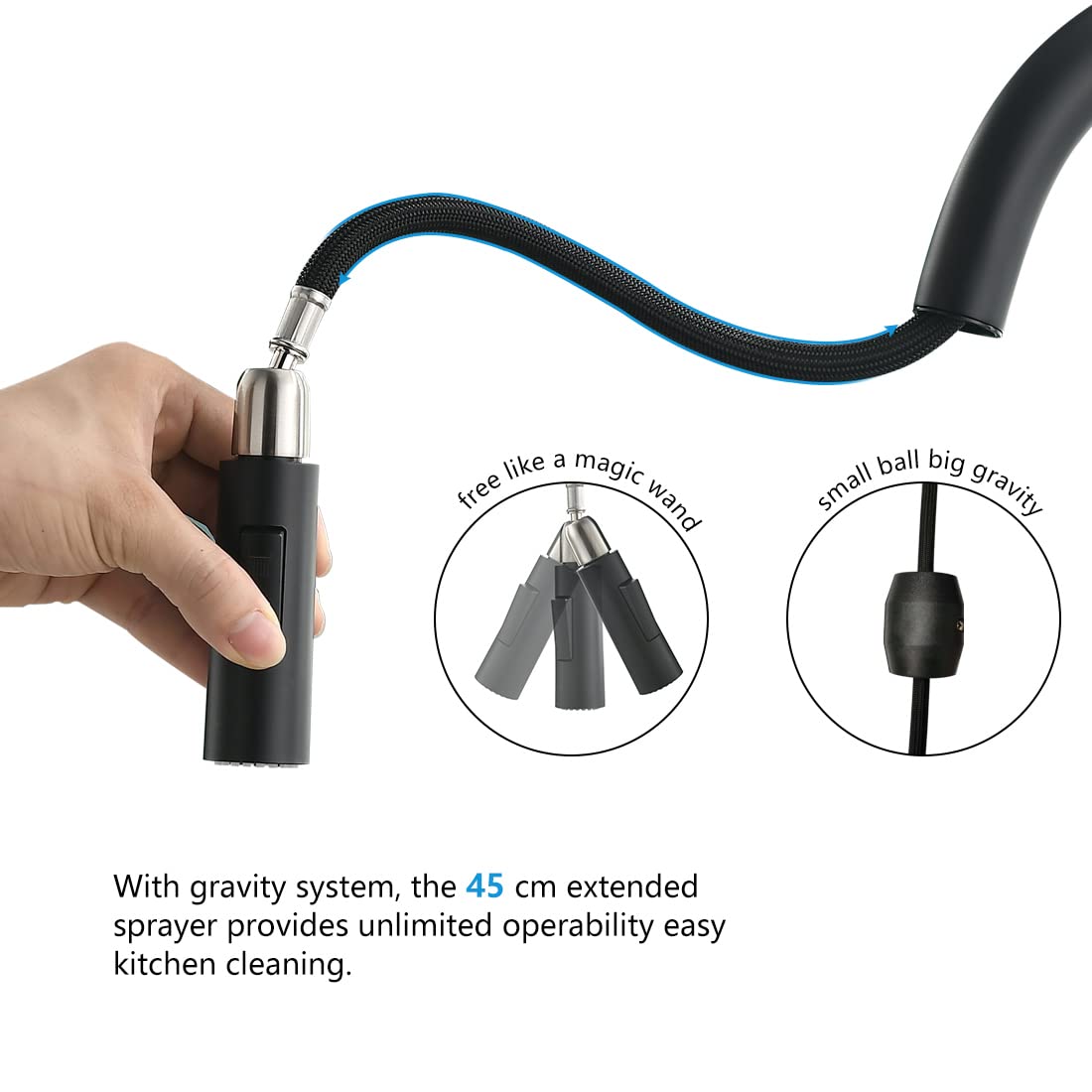 Modern Black Solid Brass Pull Down Kitchen Faucet - Single Handle Pull-Out Sprayer Sink Faucet for Easy Dishwashing & Food Prep | Perfect for Modern Farmhouse, Apartment & RV Kitchens