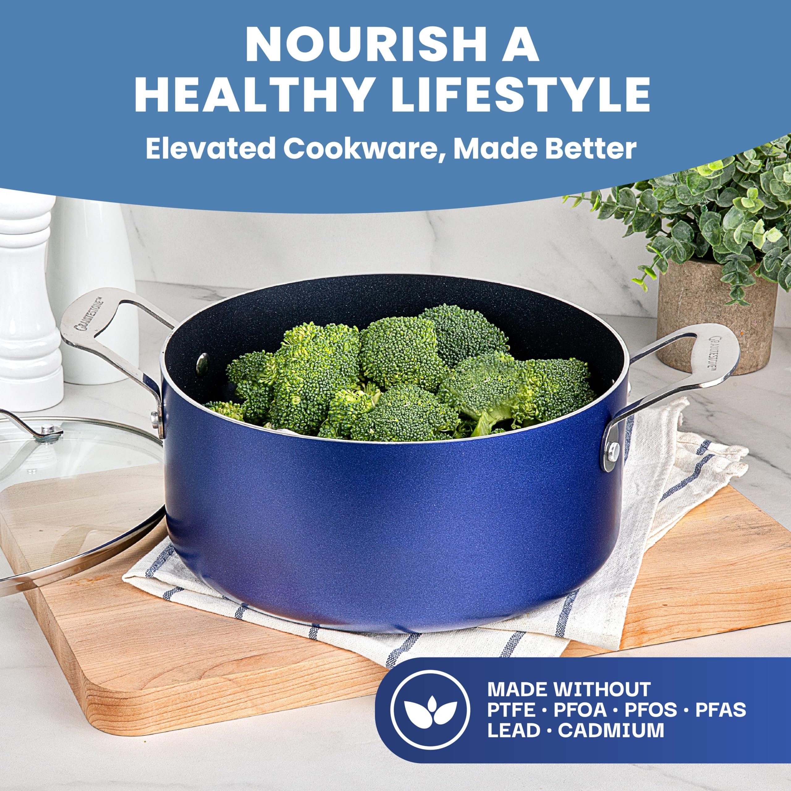 Granitestone 15-Piece Nonstick Cookware Set - Diamond Coated Pots and Pans, Dishwasher Safe, Blue - Perfect for Home Cooking, Baking & Entertaining