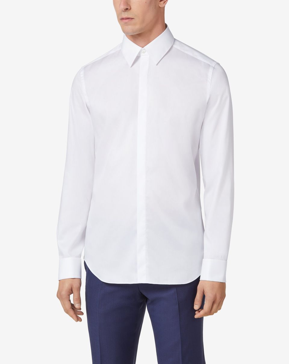 Corneliani Men's Wrinkle-Free White Dress Shirt - Premium Business & Formal Wear for Office, Meetings & Special Occasions
