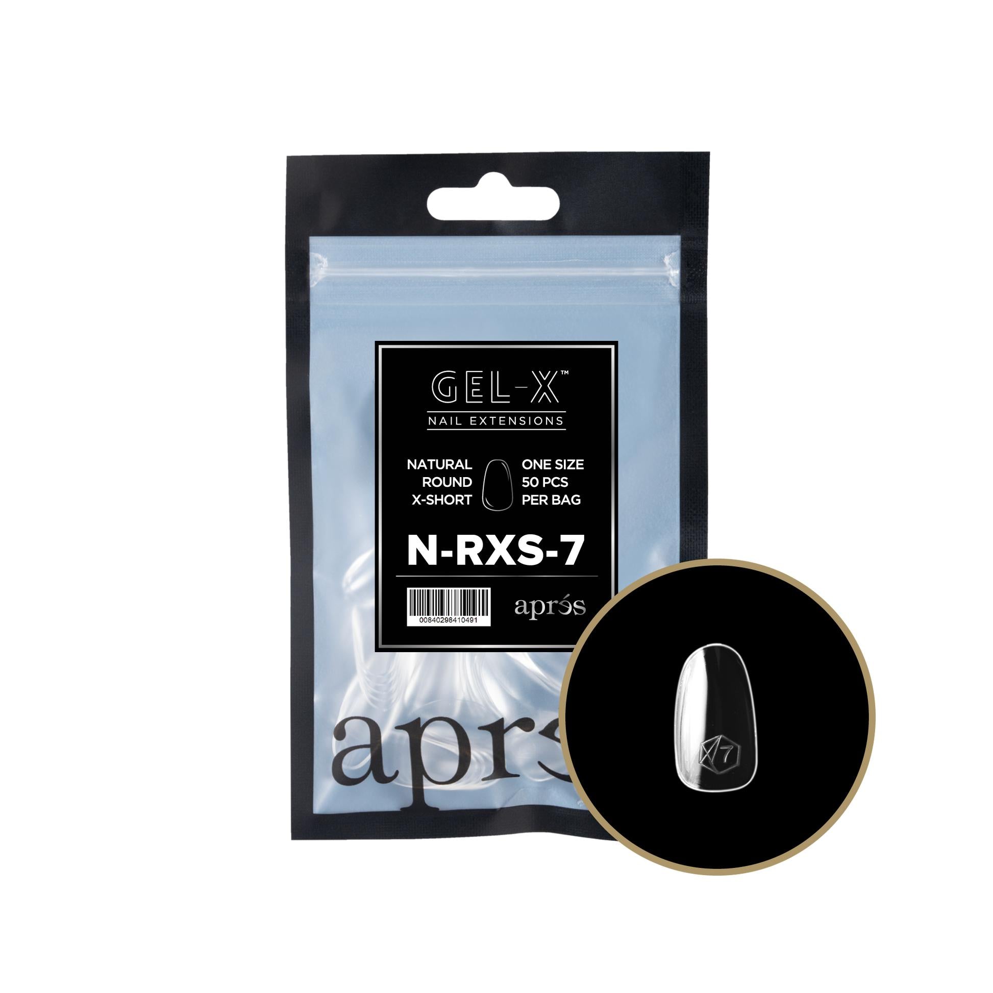 Apres Gel X 2.0 Refill Bags - Natural Round Extra Short Nail Tips Size 7 (50 Pieces) | DIY Nail Extension Kit for Home & Salon Use
