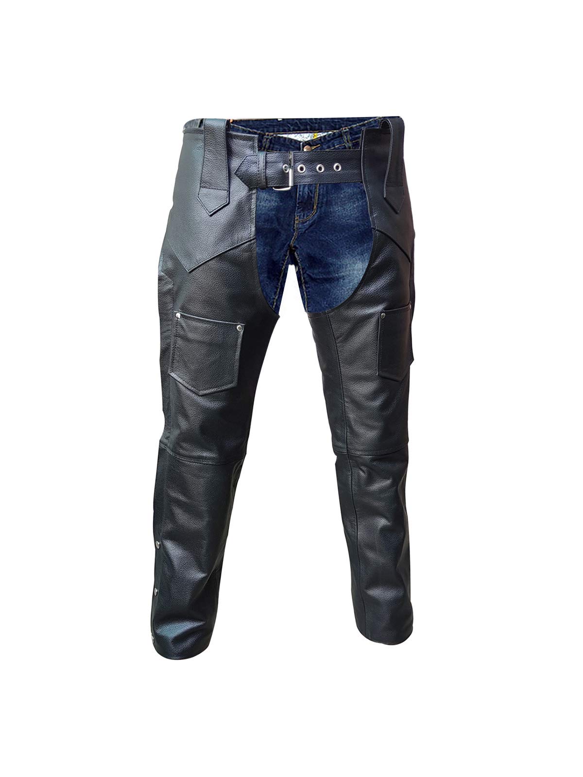 Men's Real Black Leather Motorcycle Chaps - Biker Riding Pants for Harley & Cruiser - Durable & Stylish for Motorcycle Rides & Biker Events
