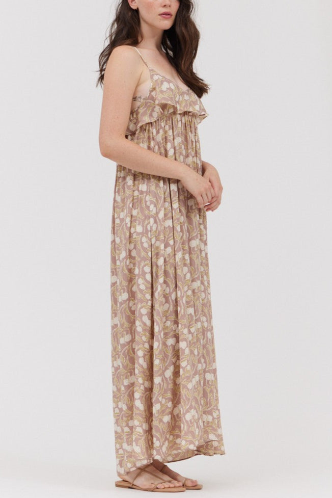 Elegant Ruffle Midi Dress in Lavender Fog | Flowy Summer Dress for Women | Perfect for Weddings, Parties & Date Nights