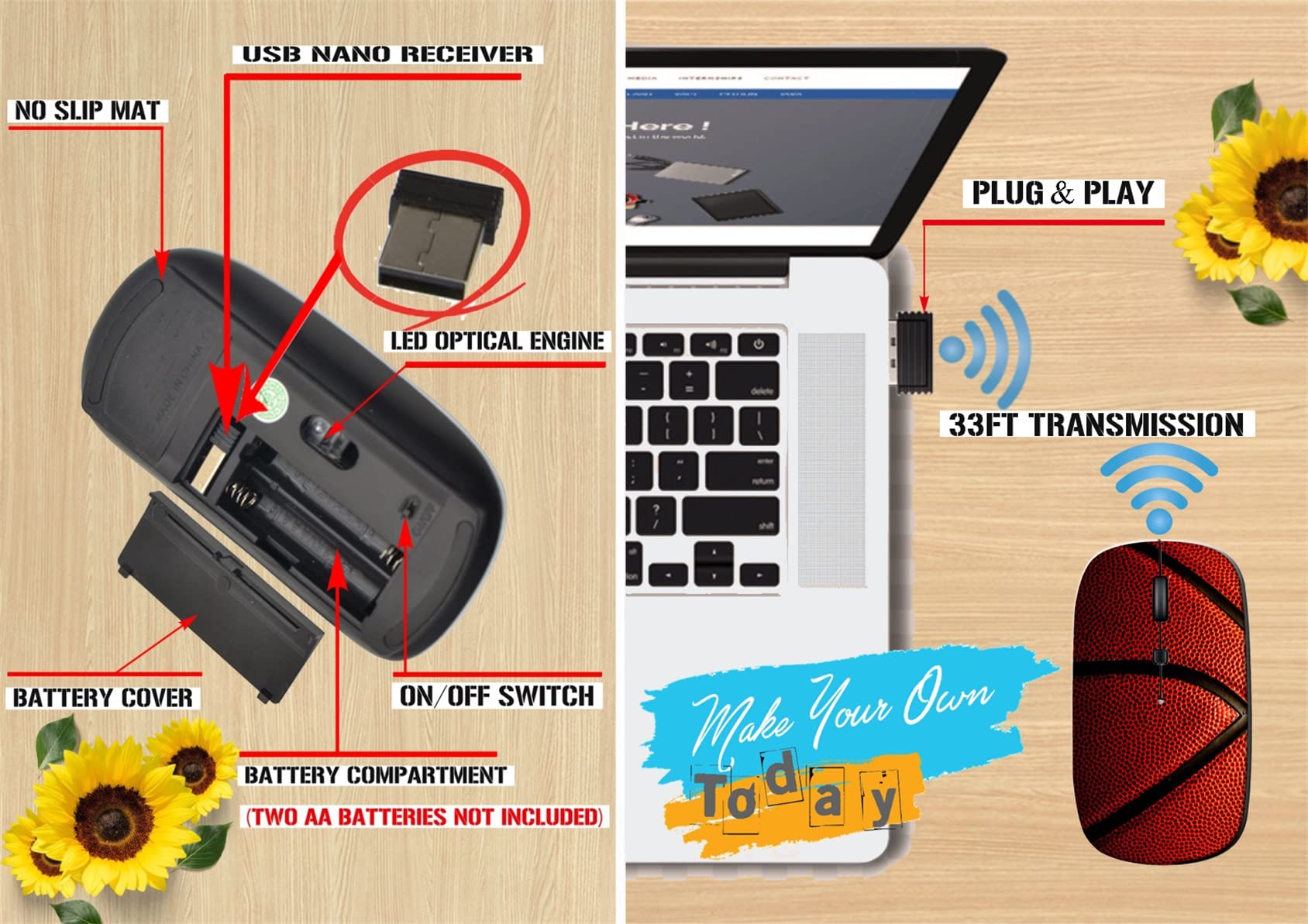 Wireless Mouse for Mac, PC, Laptop & Chromebook - 2.4G Ultra Lightweight Ergonomic Mouse with USB Receiver - Made in USA - Perfect for Office Work, Gaming & Home Use