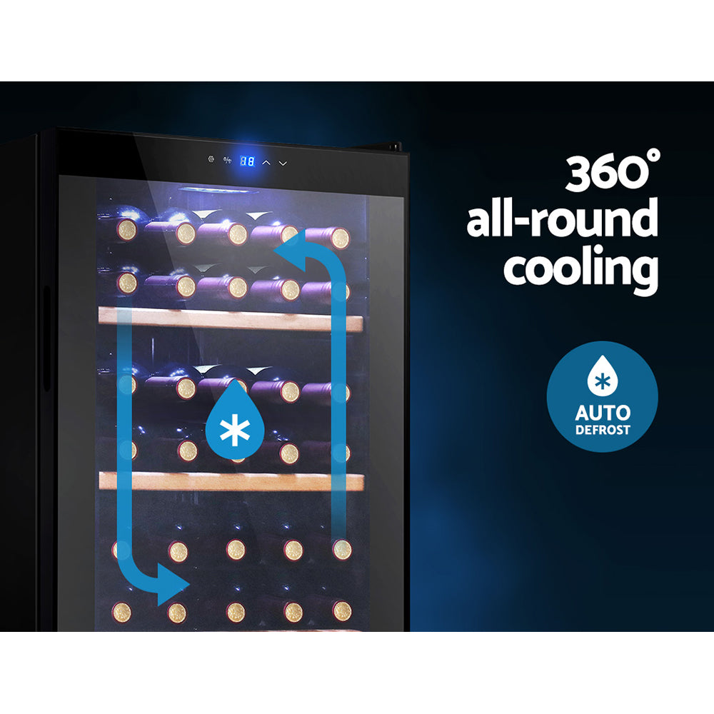 Devanti 34 Bottle Dual Zone Wine Cooler Refrigerator - Freestanding Wine Fridge for Red & White Wines - Perfect for Home Bars, Restaurants, and Wine Cellars