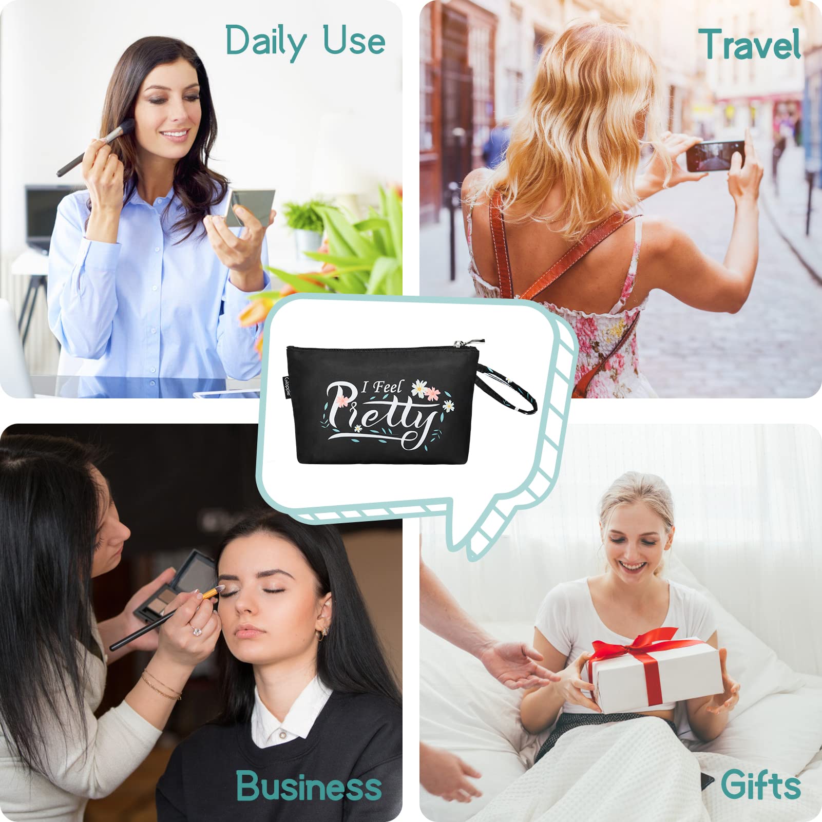 Gloppie Small Makeup Bag for Women - Compact Cosmetic Organizer for Purse Essentials - Travel & Everyday Beauty Accessories - Black