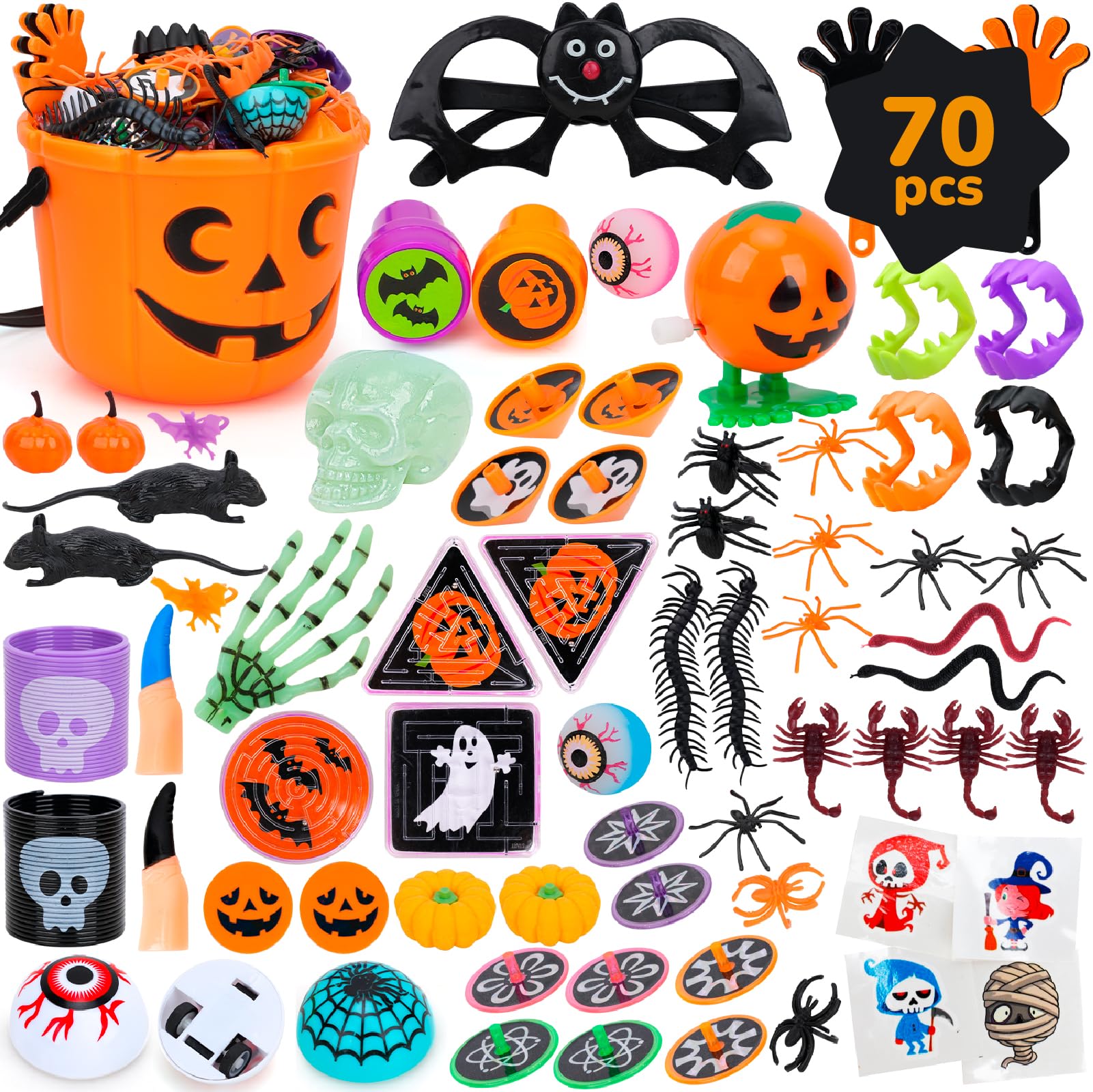 TOY Life Halloween Party Favors Bulk Pack - 50pcs Non-Candy Treats & Prizes for Kids Classroom, Trick or Treat, Goodie Bags - Fun Halloween Party Supplies for School Events & Neighborhood Celebrations