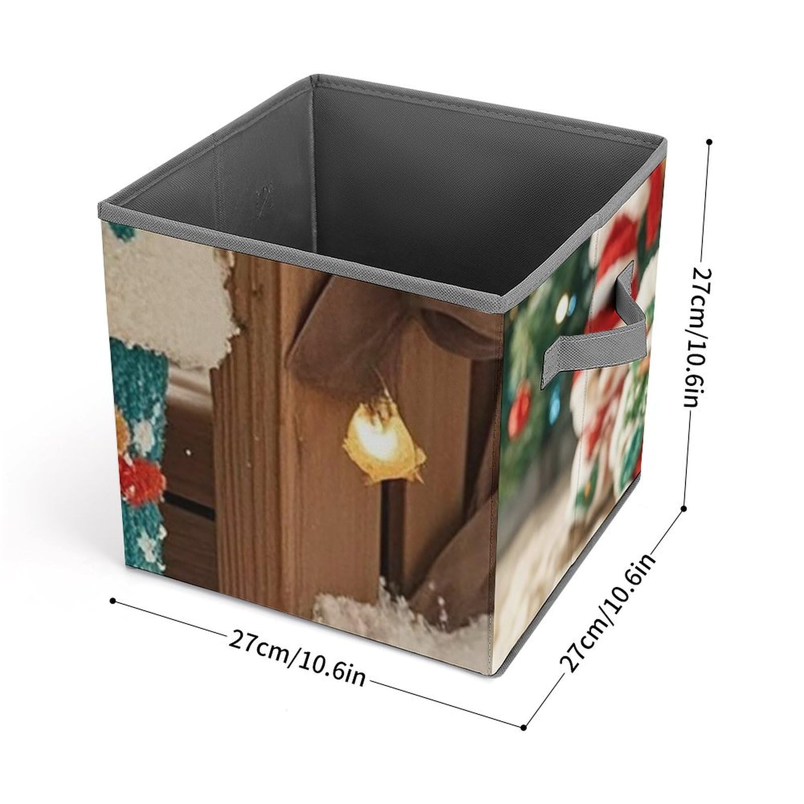 Christmas Themed Storage Bins - Large Capacity Collapsible Closet Organizer with Handles, 10.6x10.6x10.6 Inch Fabric Storage Cubes for Holiday Decor, Home & Office Organization