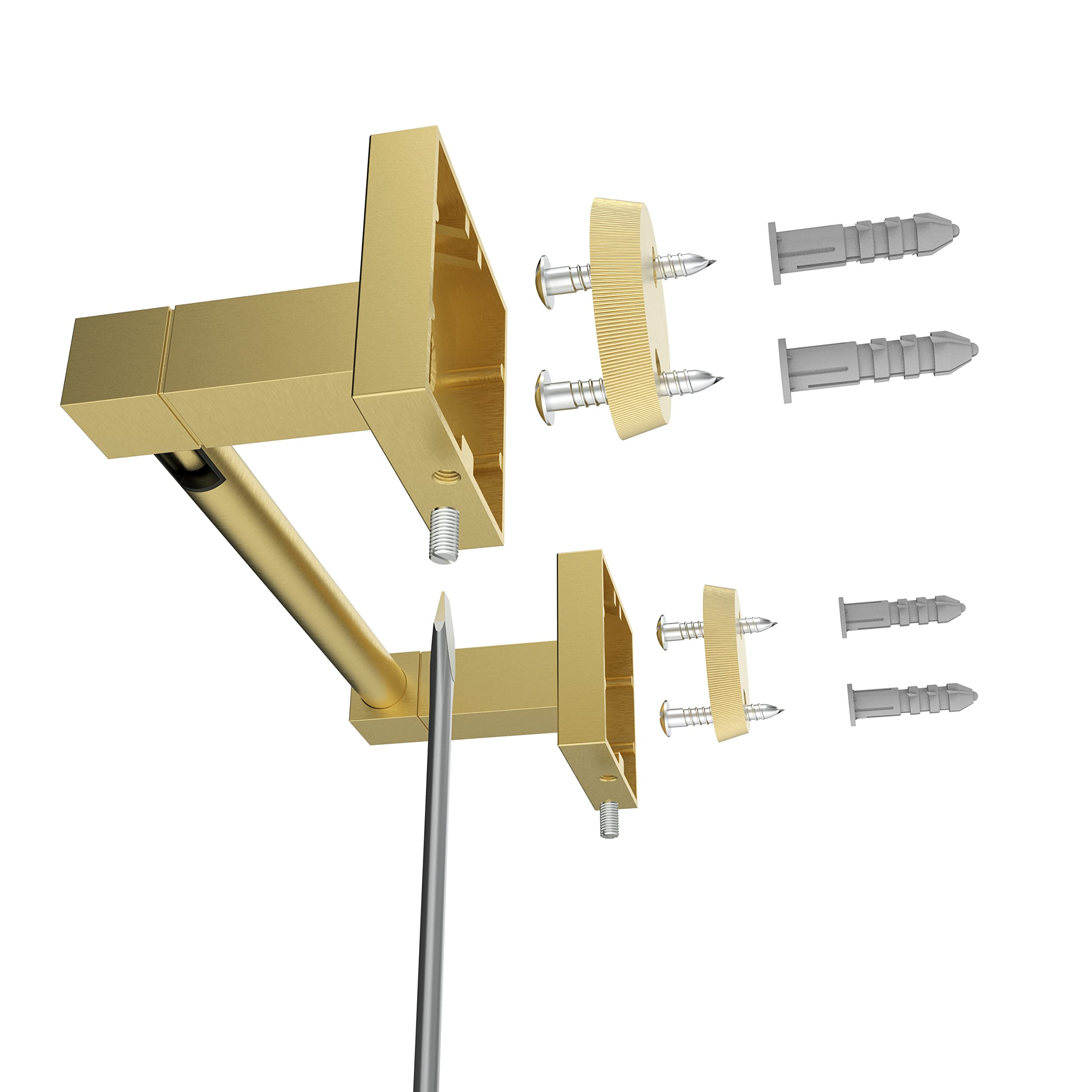 Ruacq Brushed Gold Toilet Paper Holder - Double Post Pivoting Square Tissue Roll Holder - Stainless Steel & Zinc Alloy Wall Mounted Bathroom Accessory - Perfect for Modern Homes, Apartments & Luxury Hotels
