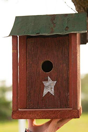 DutchCrafters Rustic Garden Bird House with Metal Roof - Handcrafted Wooden Birdhouse for Outdoor Decoration, Attracts Wild Birds to Your Backyard or Garden (Perfect for Patio, Yard, and Nature Lovers)