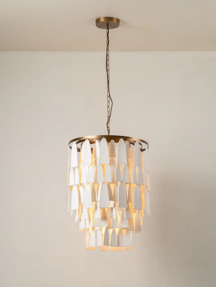 4-Light Tiered Bronze and Porcelain Chandelier - Elegant Kaolin Clay Ceiling Light Fixture for Dining Room, Living Room & Bedroom