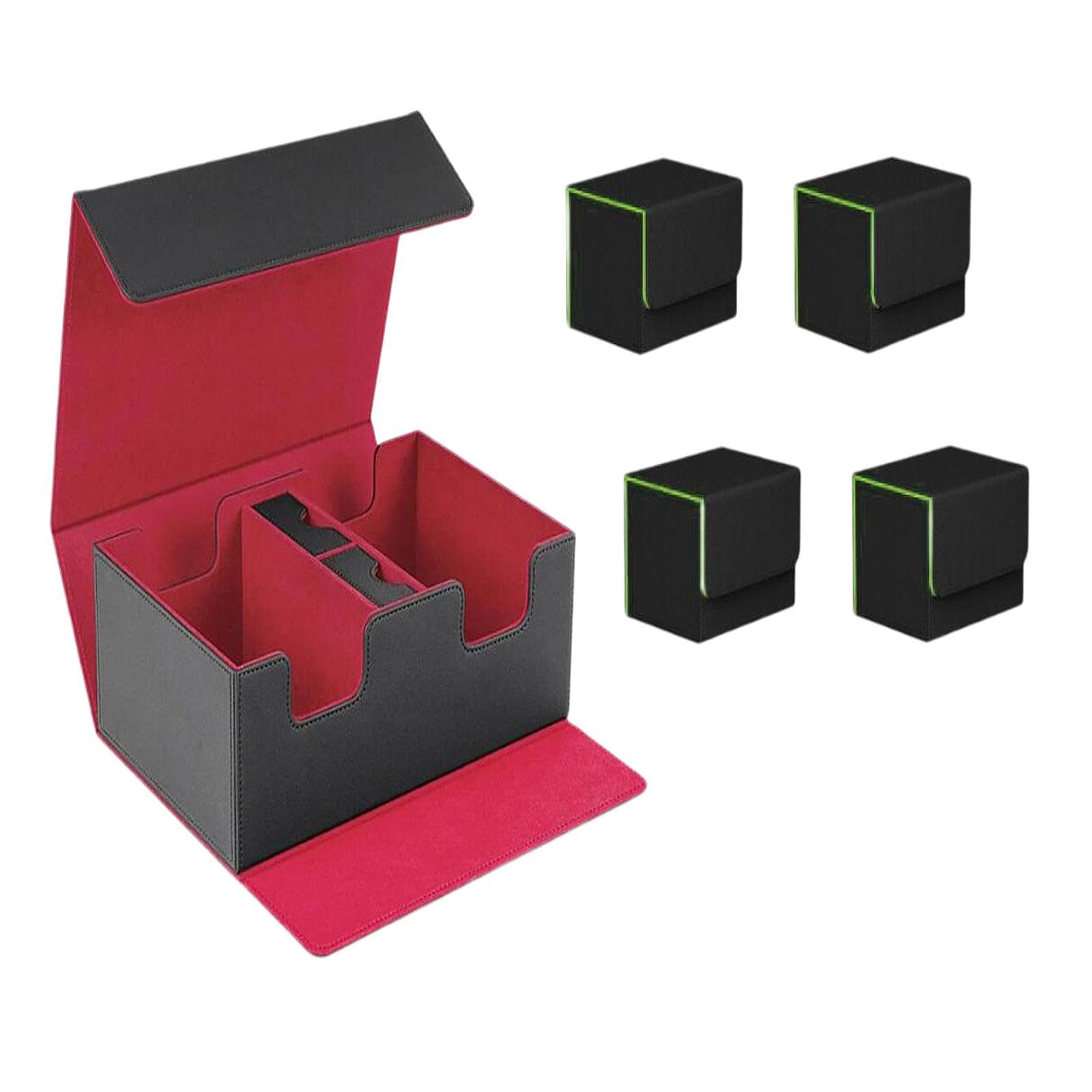 Milageto Trading Card Deck Case - Multifunctional Collectible Storage Box with Dividers for Hockey, Sports & Trading Cards (Red/Green Inner) - Perfect for Card Collectors, Game Nights & Organizing Collections