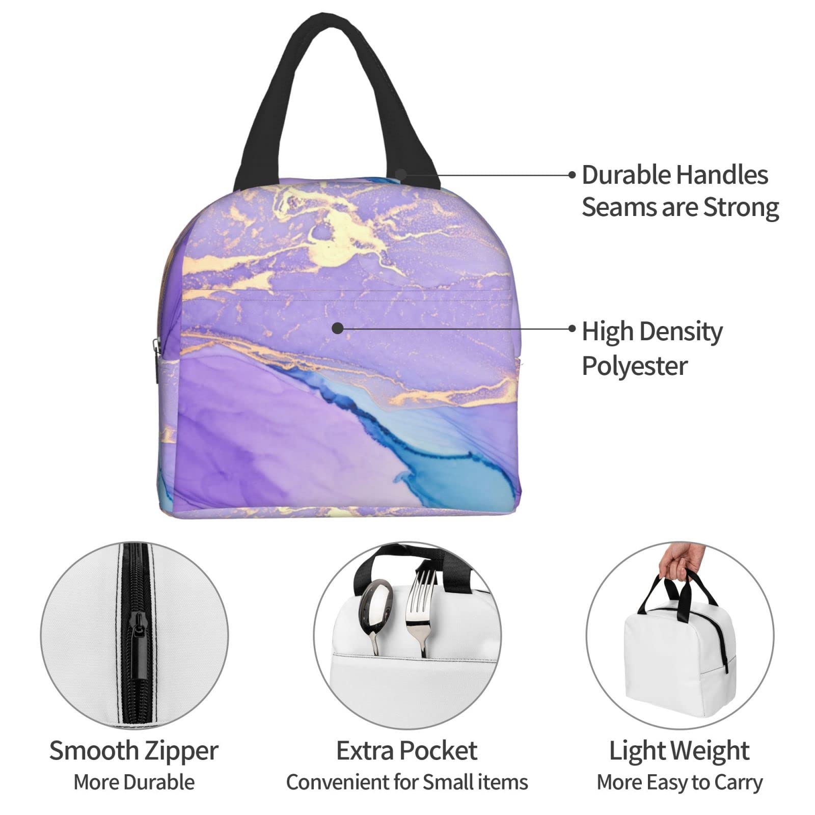 Marble Abstract Insulated Lunch Box - Reusable & Leak-Proof Lunch Bag for Men & Women - Portable Meal Container for Work, School, Travel & Picnic - Keep Food Fresh for Hours
