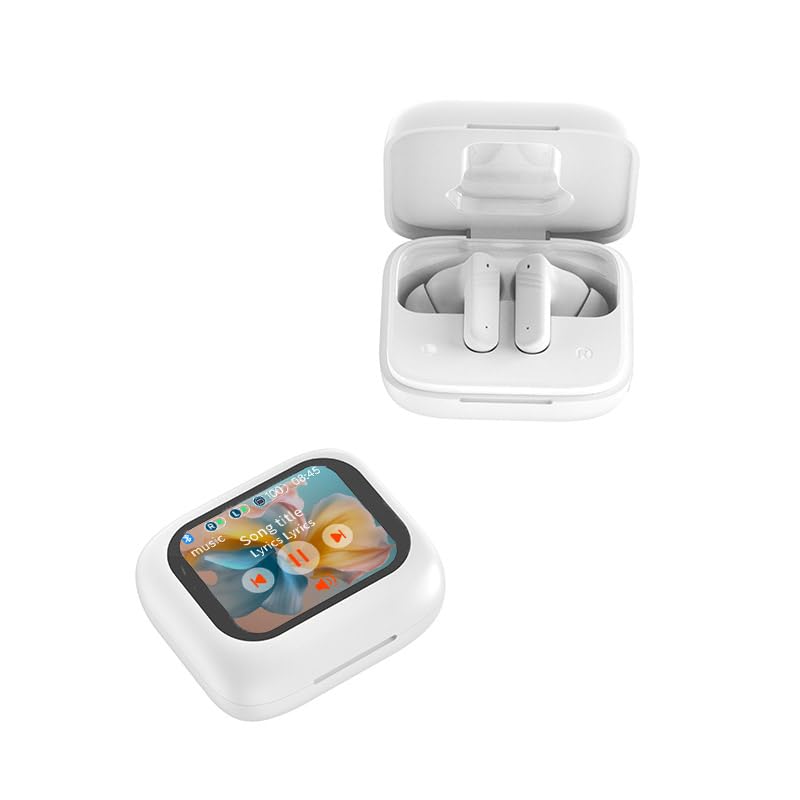 Wireless Bluetooth 5.4 Earbuds with Touch Screen & Noise Cancelling - Digital Display Sports Earphones, IPX7 Waterproof, Hi-Fi Stereo Sound - Perfect for Running, Gym Workouts & Travel (White)