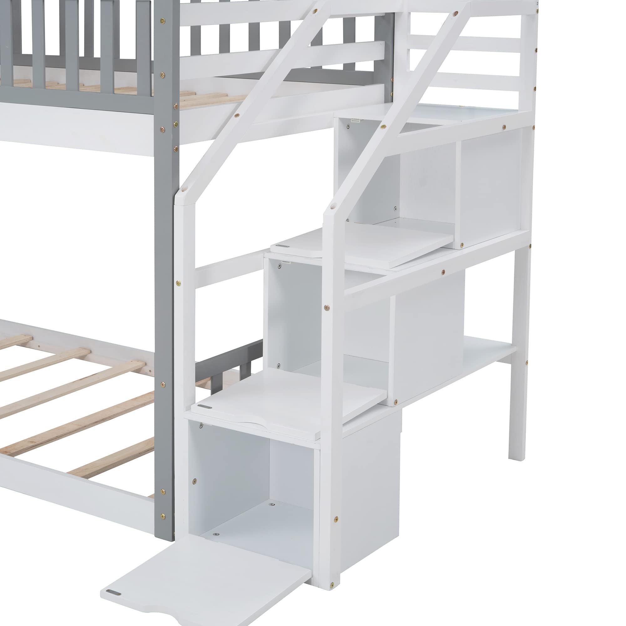 Twin Over Twin Stairway Bunk Bed for Kids & Toddlers - Wooden House Design with Storage, Guard Rail, Window & Shelf - Easy Assembly (Gray & Color Options) - Perfect for Small Bedrooms, Shared Kids Rooms & Space-Saving Solutions
